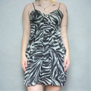 New Glory Zebra-Print Mini Dress in Black & Gray